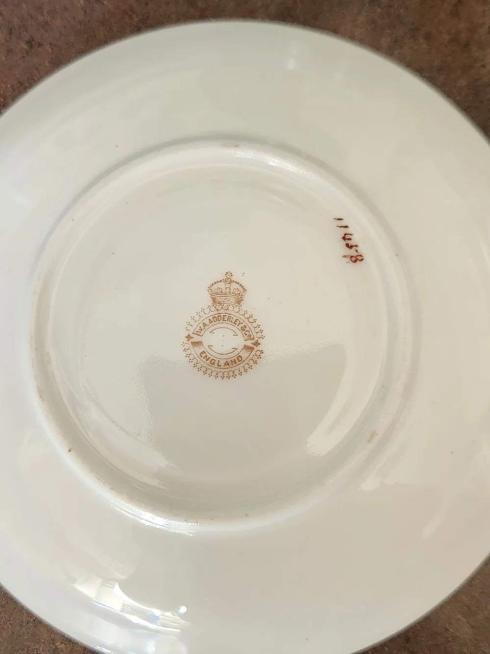 Vintage W.A. Aderley England Porcelain Plate Teal Dot and Gold Trim